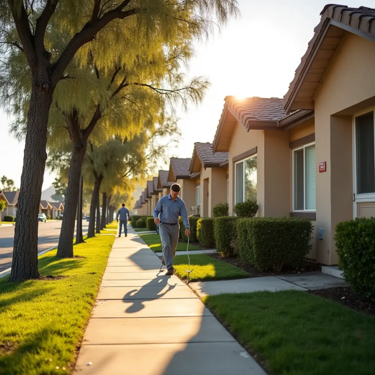 Row of 1950s stucco tract homes in La Mirada, CA, the era behind most local slab leak mold