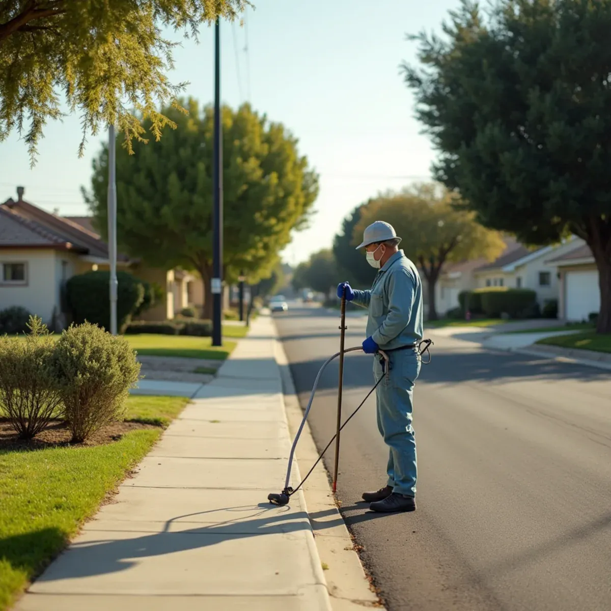 Street of single-story 1960s and 1970s slab-on-grade tract homes in La Palma, CA